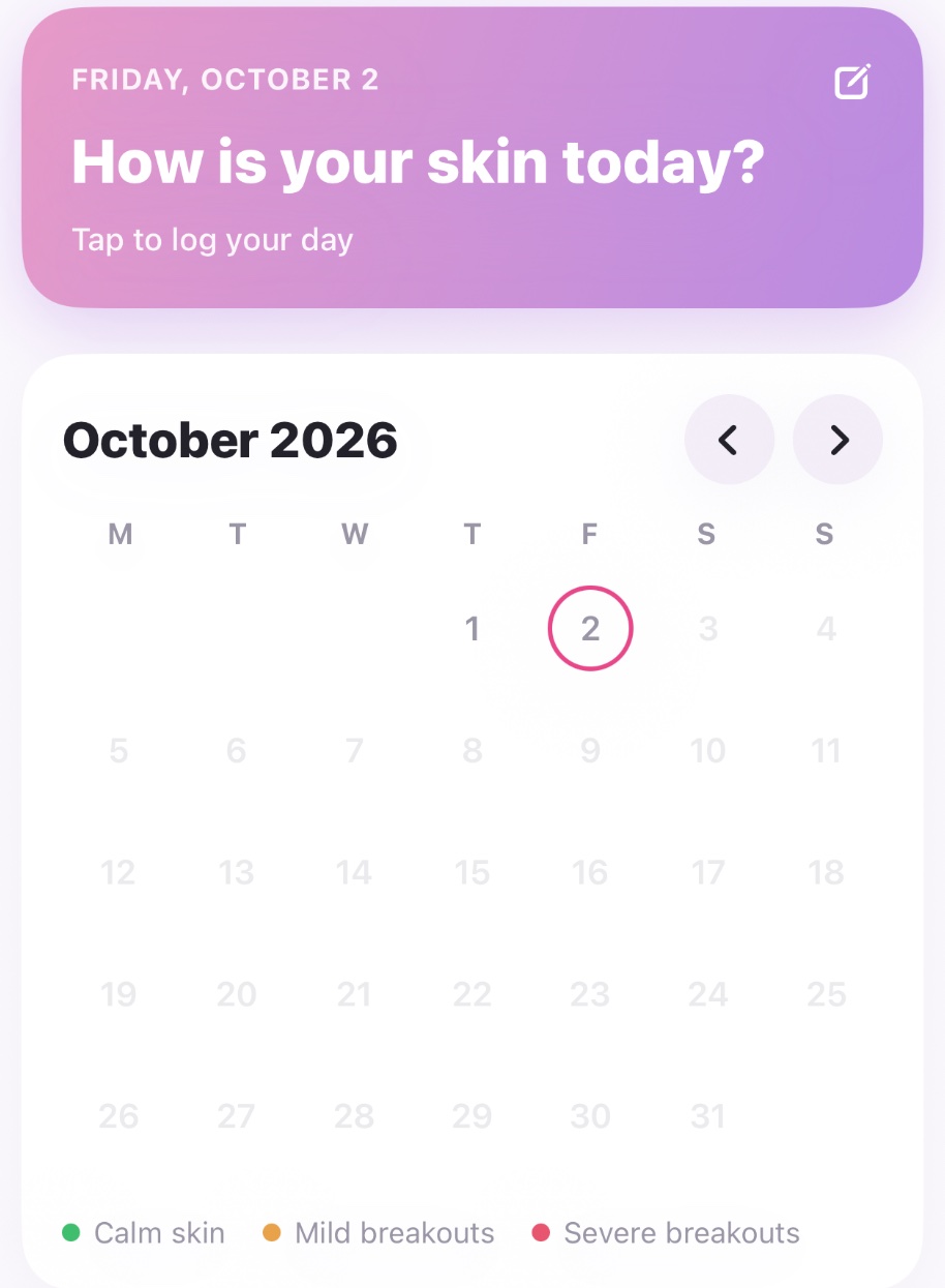 Calendar with calm skin and breakout days